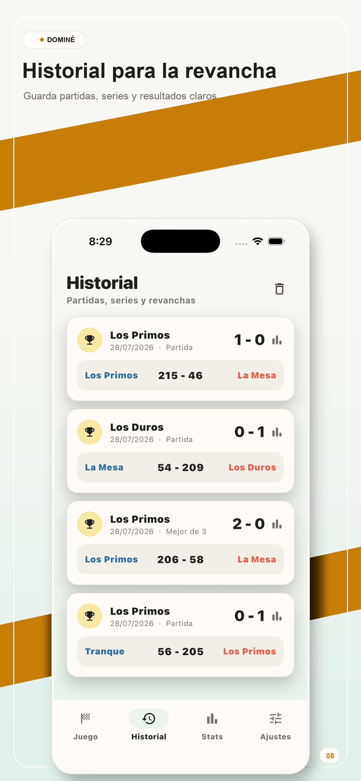 Historial de partidas en Dominé